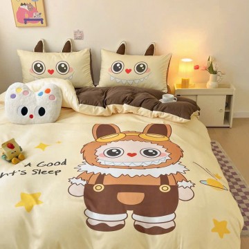 Bộ sản phẩm - Set ga giường 4 món cao cấp, Cotton đũi mềm mịn, in hoạ tiết 5D dễ thương, mềm mịn thoải mái